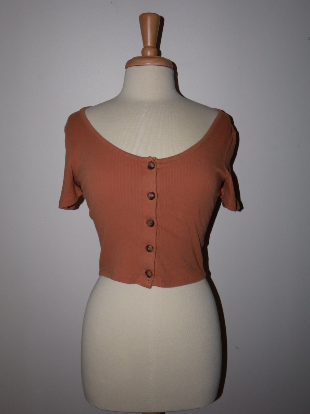 Rust Cropped Button-Front Women's Top